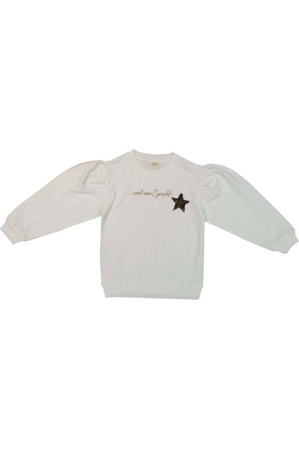 Star Detailed Long Sleeve 100% Cotton Girls Sweatshirt - 1