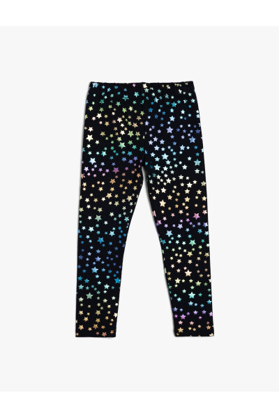 Star print, elastic waist, cotton leggings. - 1