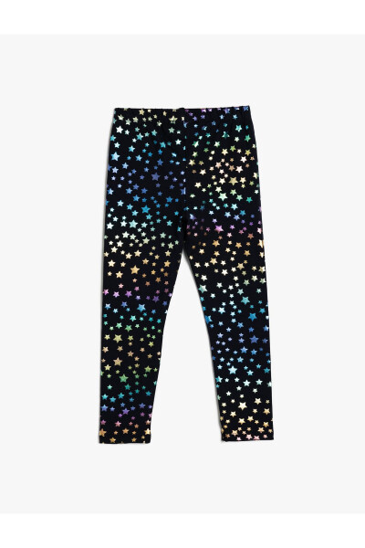 Star print, elastic waist, cotton leggings. - 2