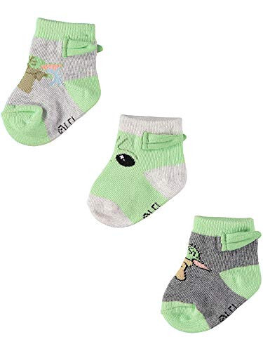 Star Wars Baby Boys Mandalorian The Child 3-Pack Booties - Baby Yoda Baby Socks Multipack (3-Pack, 0-12 Months) - 26