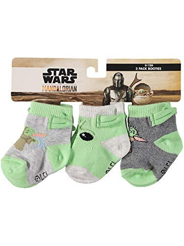 Star Wars Baby Boys Mandalorian The Child 3-Pack Booties - Baby Yoda Baby Socks Multipack (3-Pack, 0-12 Months) - 12