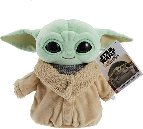 Star Wars Grogu Plush with Beskar Armor, Soft Doll Inspired by Star Wars Mandalorian Book of Boba Fett, Travel Toys and Gifts for Kids - 18