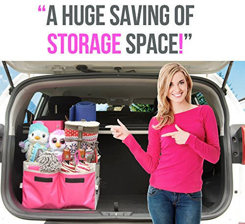 Starling's Car Trunk Organizer - Super Strong, Foldable Storage Cargo Box for SUV, Auto, Truck-Nonslip Waterproof Bottom, Fits any Vehicle, Come w/Tie-Down Straps (Pink, 2 Compartments) - 10