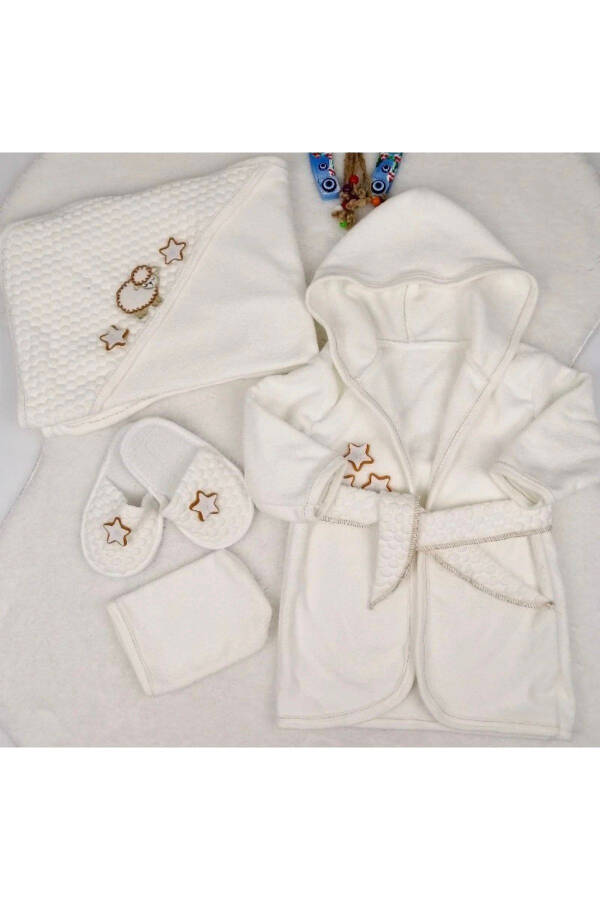 Starry Fleece Quilted 4 Piece Towel Robe Set - 13