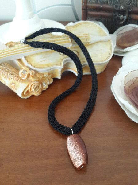 Starstone Natural Stone Necklace with Hand-Knitted Cord for Women - 2