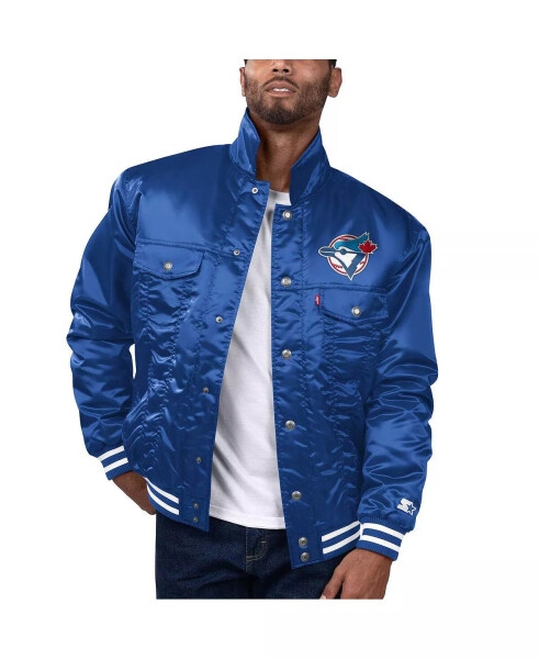 Starter x Men's Royal Toronto Blue Jays Silver Tab Satin Full-Snap Trucker Jacket Royal - 1