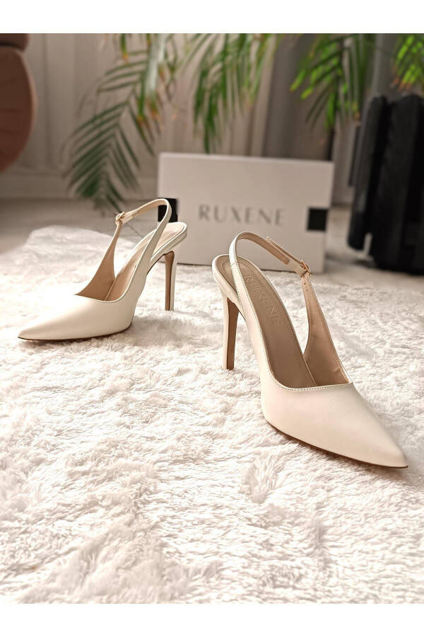 Steal Pointed Toe Heel Open Toe 10 Cm Thin Heel White Engagement Wedding Heeled Bridal Shoes - 17