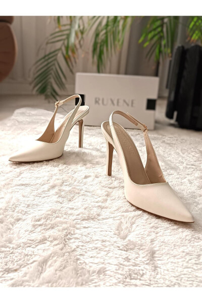 Steal Pointed Toe Heel Open Toe 10 Cm Thin Heel White Engagement Wedding Heeled Bridal Shoes - 1