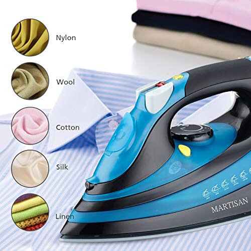 Steam Iron with Ret retractable Cord, 1200W Steam Iron Auto Shut Off, Ceramic Soleplate, MARTISAN product Blue - 5