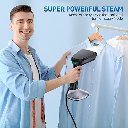 Steamer for Clothes - 1800W with Wet/Dry Ironing Modes, 20-Second Heat-up, Detachable Water Tank, Heat-Resistant Gloves for Wrinkle Removal. Suitable for 120V Countries. Color: Black - 4