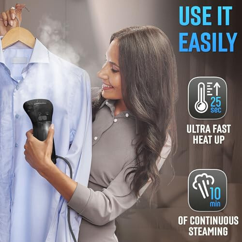 Steamer for Clothes for Europe 220V, Handheld Portable Travel Garment Steamer, Metal Steam Head, 25s Heat Up, Pump System, Mini Size, Hand Held Steamer for Any Fabrics, Black - 3