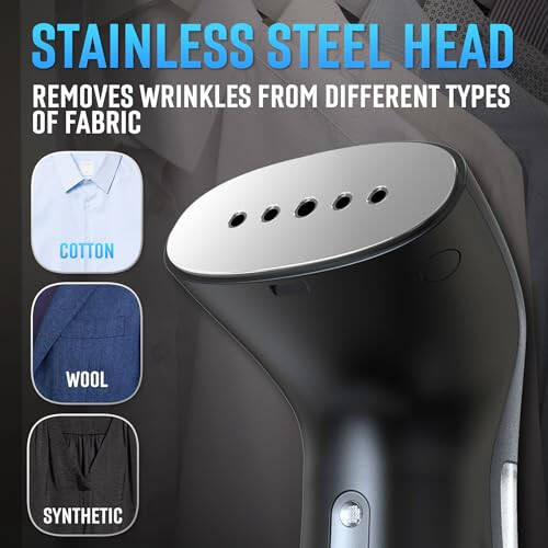 Steamer for Clothes for Europe 220V, Handheld Portable Travel Garment Steamer, Metal Steam Head, 25s Heat Up, Pump System, Mini Size, Hand Held Steamer for Any Fabrics, Black - 5