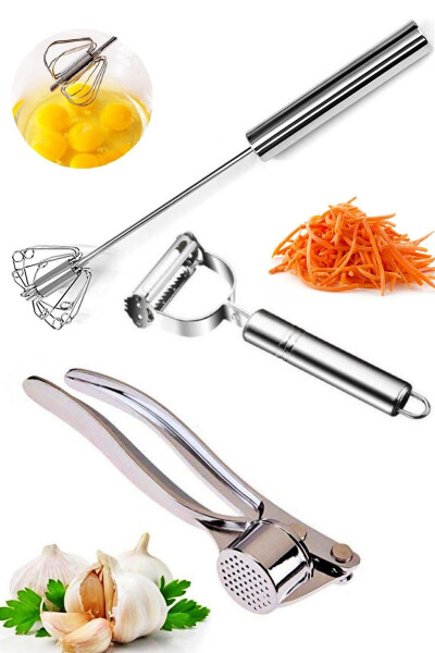 Steel Egg Whisk + Metal Garlic Crusher Press + Potato Peeler Salad Julienne Peeling Set - 2