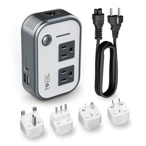 Step Down Power Converter - FOVAL 230W Travel Voltage Converter 220V to 110V International Plug Adapter with [Upgraded 18W PD USB-C] 3 USB Ports 2 AC Outlets US to Europe Italy UK AU Plug (Gray) - 1