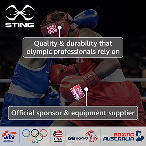 STING Olimpiya homiysi - Armaplus boks qo'lqoplari | Boks, MMA va sparring Muay-tay uchun musobaqa yoki mashg'ulotlar uchun | Anatomik dizayni | Kattalar uchun erkaklar, ayollar va bolalar uchun (qora, 16 oz) - 2