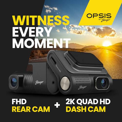 Stinger OPSIS Universal 2k Quad HD (1440p) Front & FHD Rear Dash Camera, Built-in Wi-Fi & GPS, ADAS, Parking Surveillance, Mute Notifications, Smart App, 32gb MicroSD Included - 5