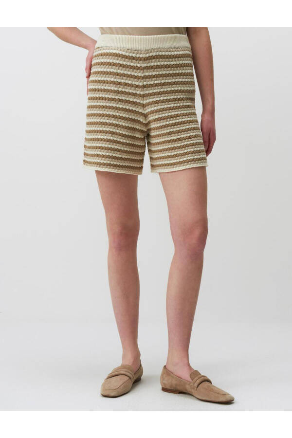 Stone High Waist Striped Knit Shorts - 22