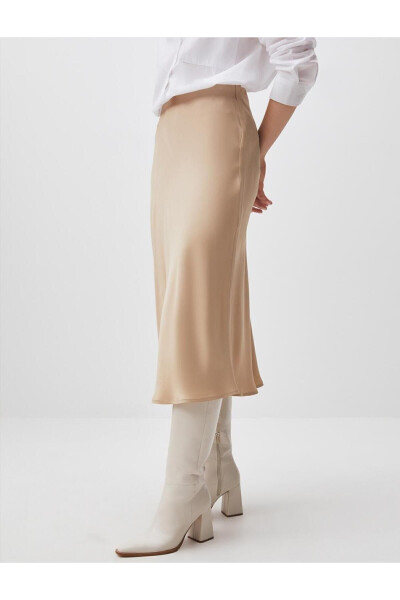 Stone Normal Waist Satin Midi Skirt - 5