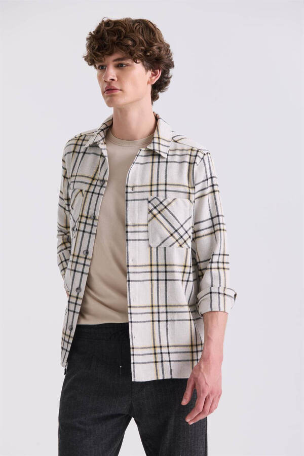 Stone Oversized Loose Fit Plaid Cotton Pocket Lumberjack Shirt - 1