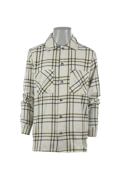 Stone Oversized Loose Fit Plaid Cotton Pocket Lumberjack Shirt - 5