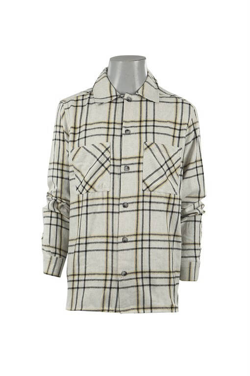 Stone Oversized Loose Fit Plaid Cotton Pocket Lumberjack Shirt - 5