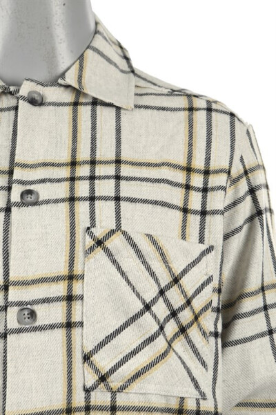 Stone Oversized Loose Fit Plaid Cotton Pocket Lumberjack Shirt - 6