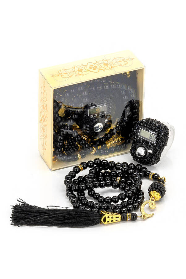 Stone Prayer Beads - Pearl Tasbih Gift Set - Black - 1