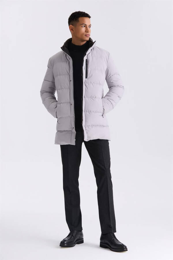 Stone Regular Fit Mandarin Collar Zippered Winter Puffer Jacket - 2