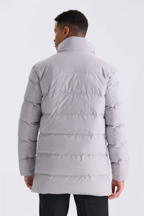 Stone Regular Fit Mandarin Collar Zippered Winter Puffer Jacket - 4