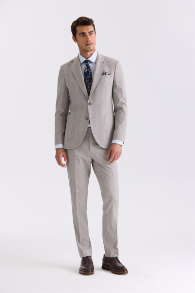 Stone Slim Fit Single Breasted Wool Suit - 1