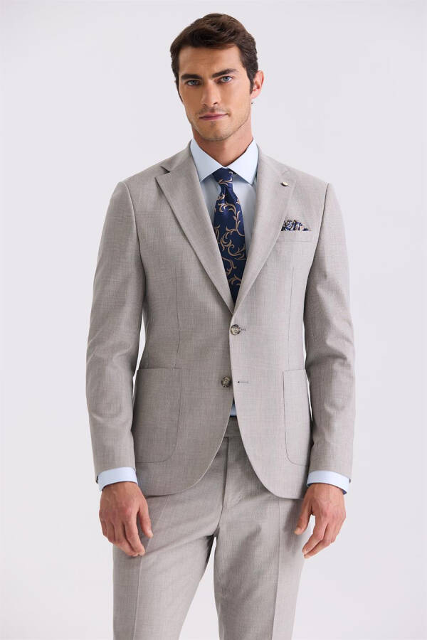 Stone Slim Fit Single Breasted Wool Suit - 2