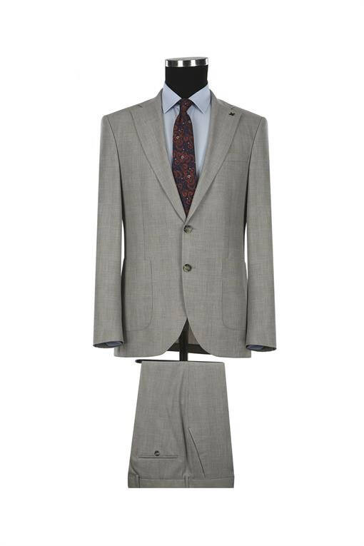 Stone Slim Fit Single Breasted Wool Suit - 5