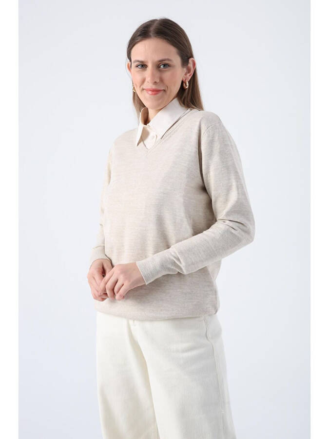 Stone V Neck Knit Sweater - 10