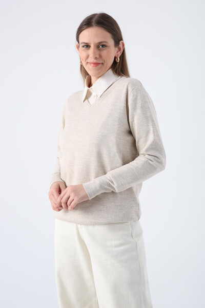 Stone V Neck Knit Sweater - 20