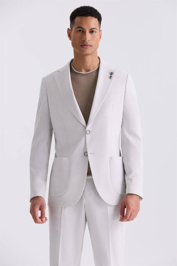 Stone White Slim Fit Single Breasted Sports Suit Dress - 2