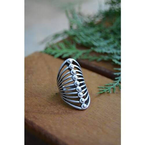 STONEAGE Antique Silver Boho Ring, Adjustable - 1