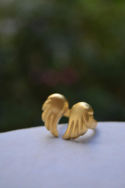 STONEAGE Gold Plated Women's Angel Wing Adjustable Ring - 5