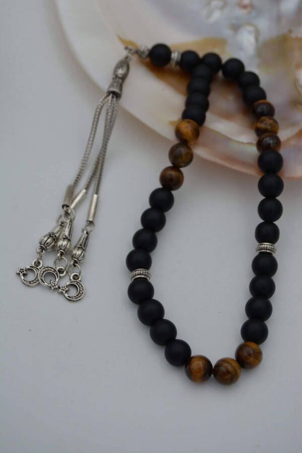 STONEAGE Matte Onyx and Tiger's Eye Natural Stone Prayer Beads - 1