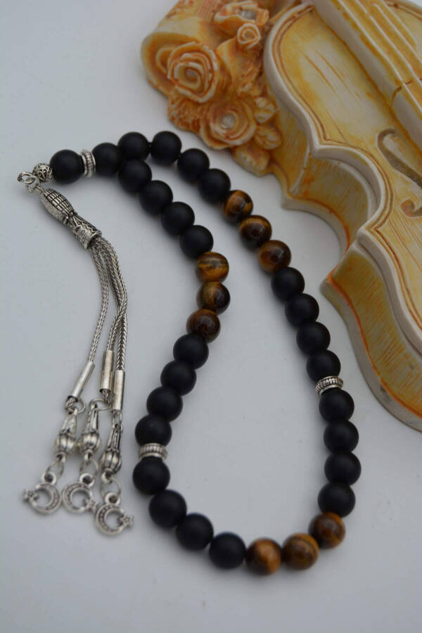 STONEAGE Matte Onyx and Tiger's Eye Natural Stone Prayer Beads - 2