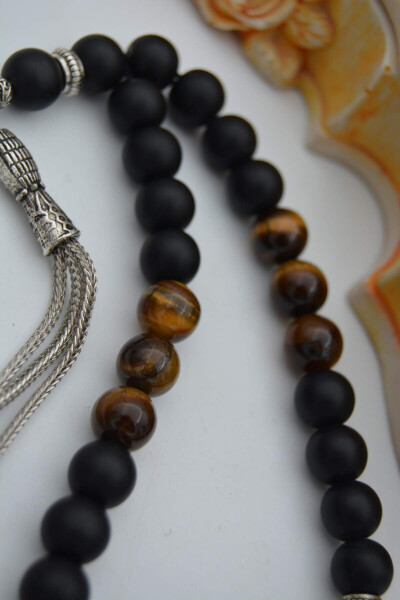 STONEAGE Matte Onyx and Tiger's Eye Natural Stone Prayer Beads - 3