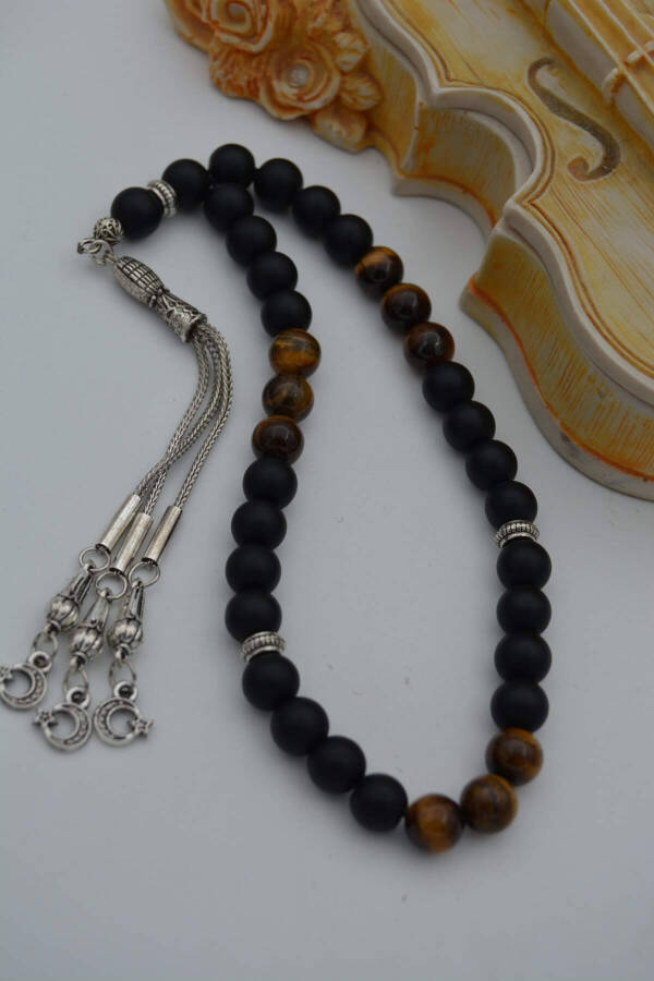 STONEAGE Matte Onyx and Tiger's Eye Natural Stone Prayer Beads - 4