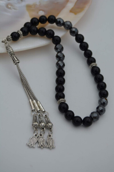 STONEAGE Onyx and Faceted Hematite Bead Mala - 1