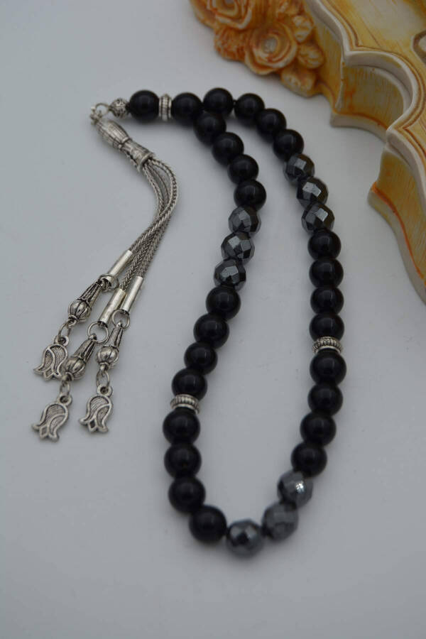 STONEAGE Onyx and Faceted Hematite Bead Mala - 2