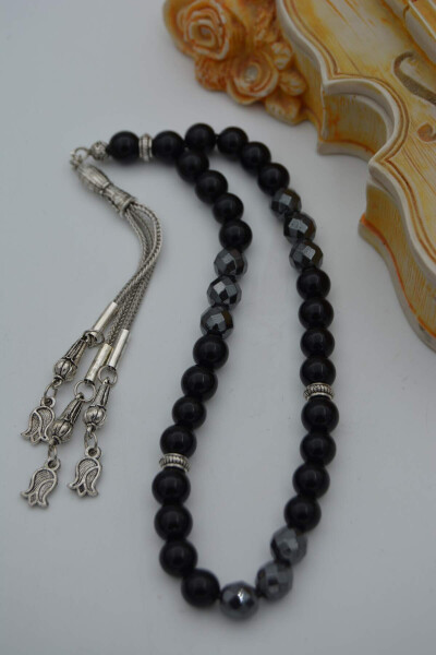 STONEAGE Onyx and Faceted Hematite Bead Mala - 3