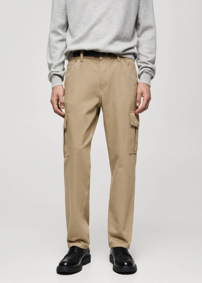 Straight cut cargo jeans - Khaki. - 4