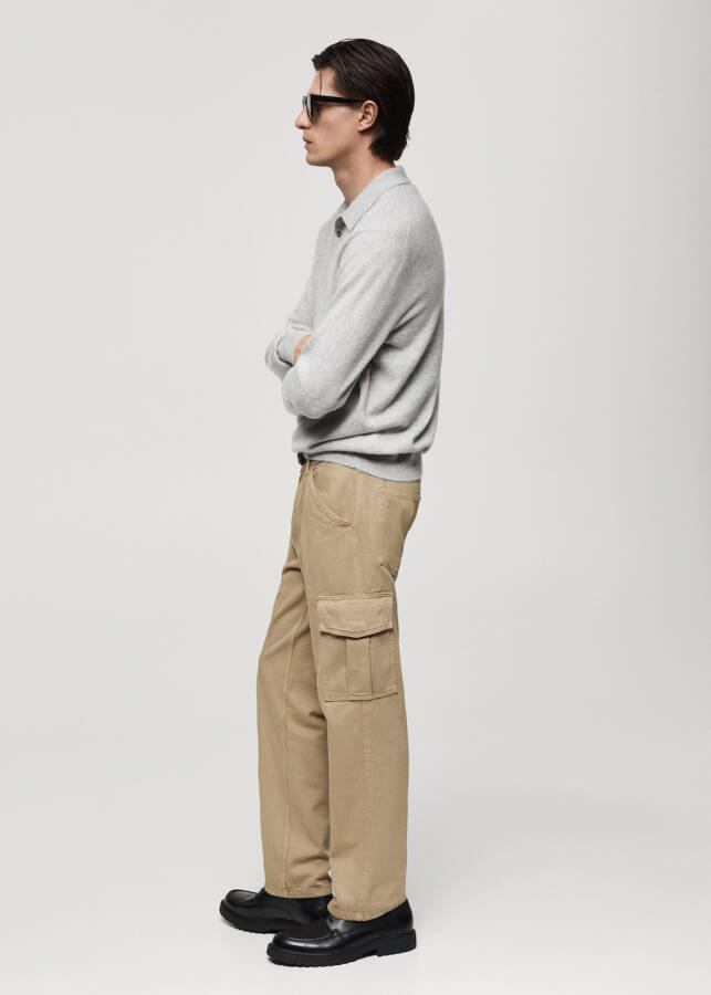 Straight cut cargo jeans - Khaki. - 6