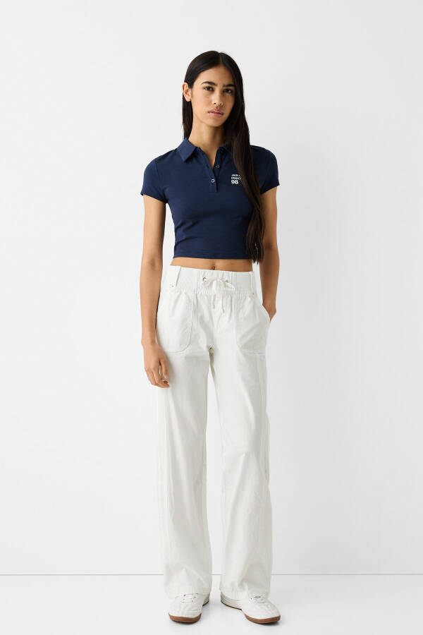 Straight fit cotton pants with belt loops - 2