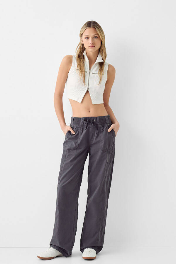 Straight fit cotton trousers with belt loops - 2