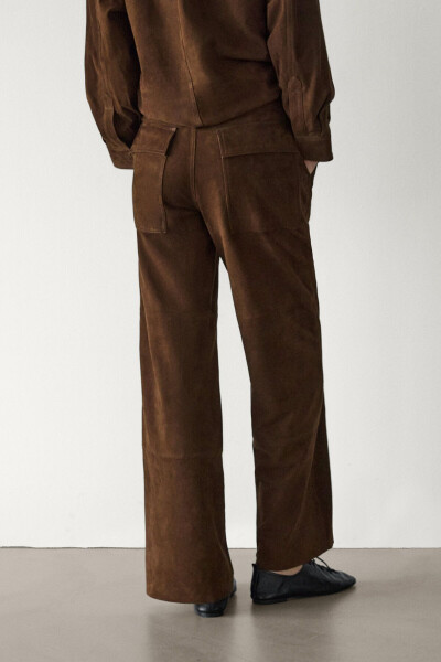 Straight fit suede pants - 4