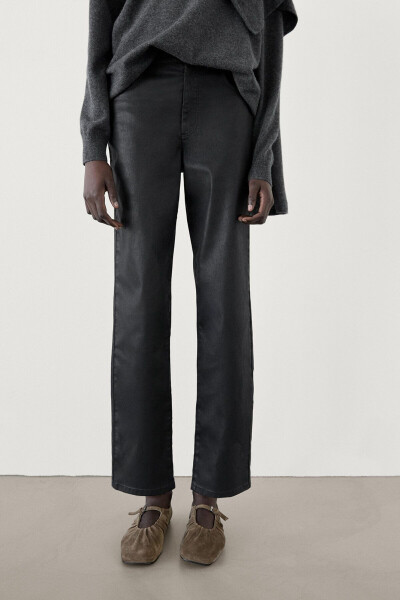 Straight fit, waxed look trousers - 10